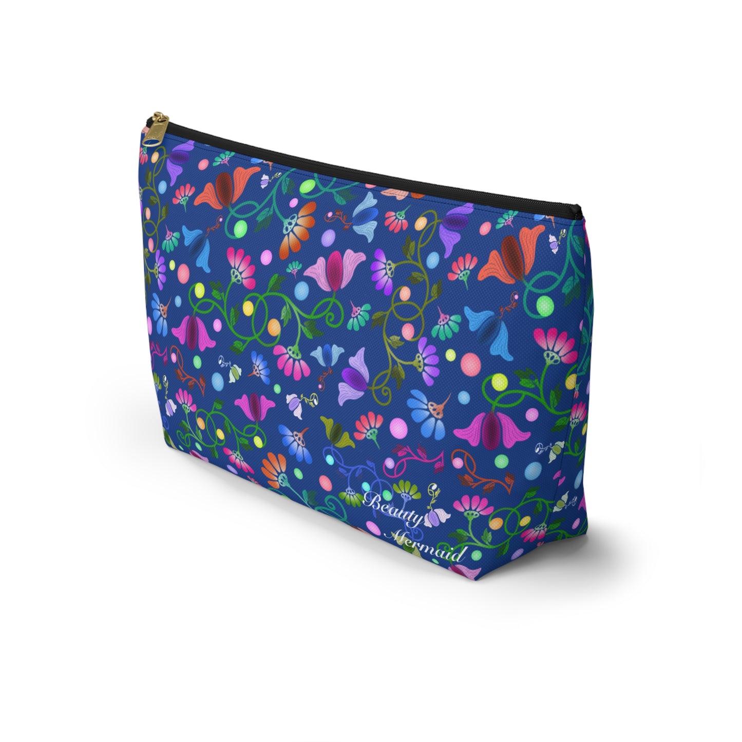 Colorful Floral Blue Accessory Pouch