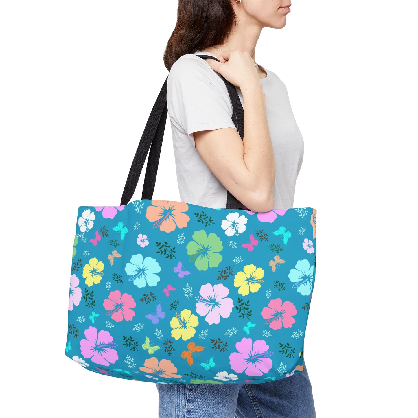 Floral Weekender Tote Bag Blue