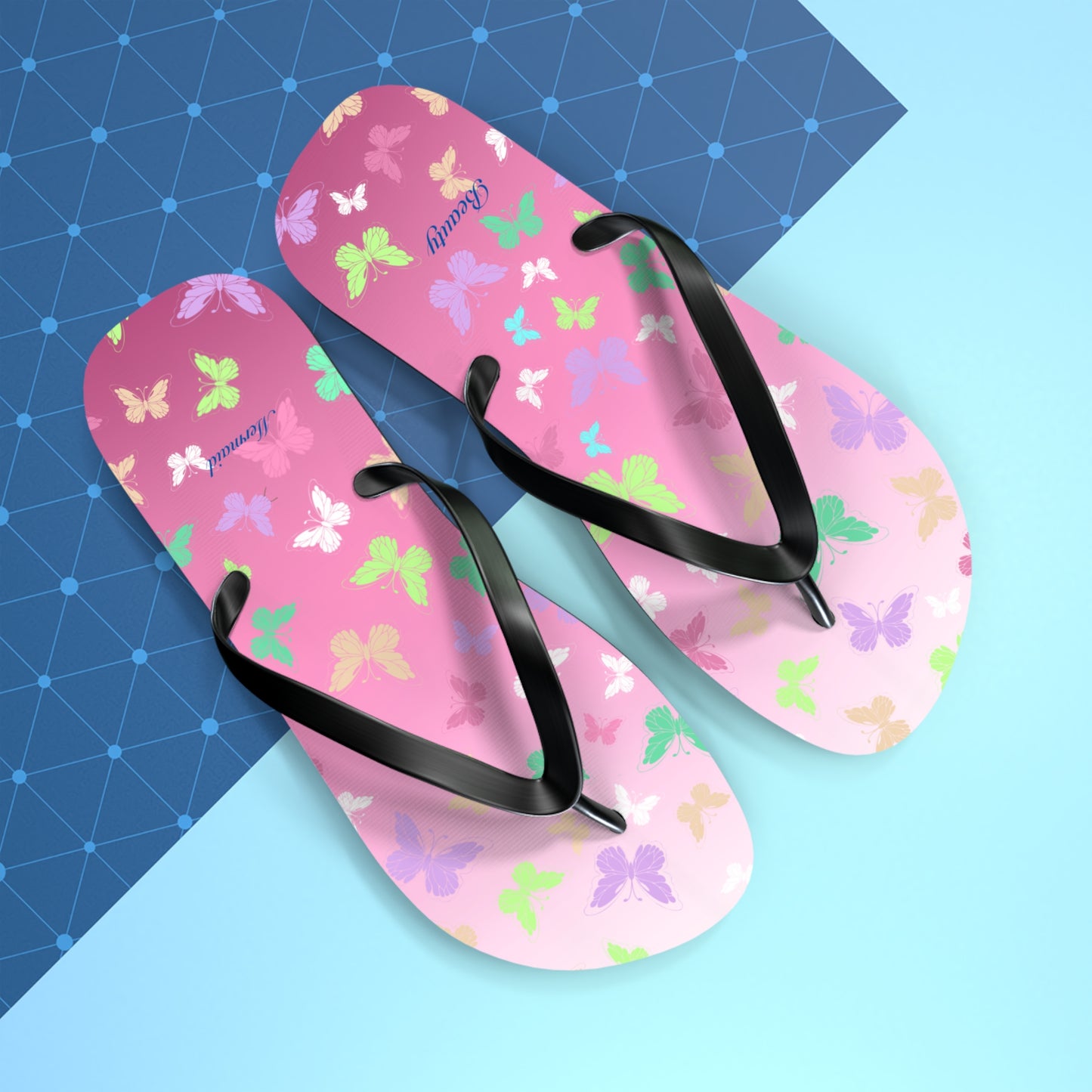 Colorful Butterflies Pink Flip Flops