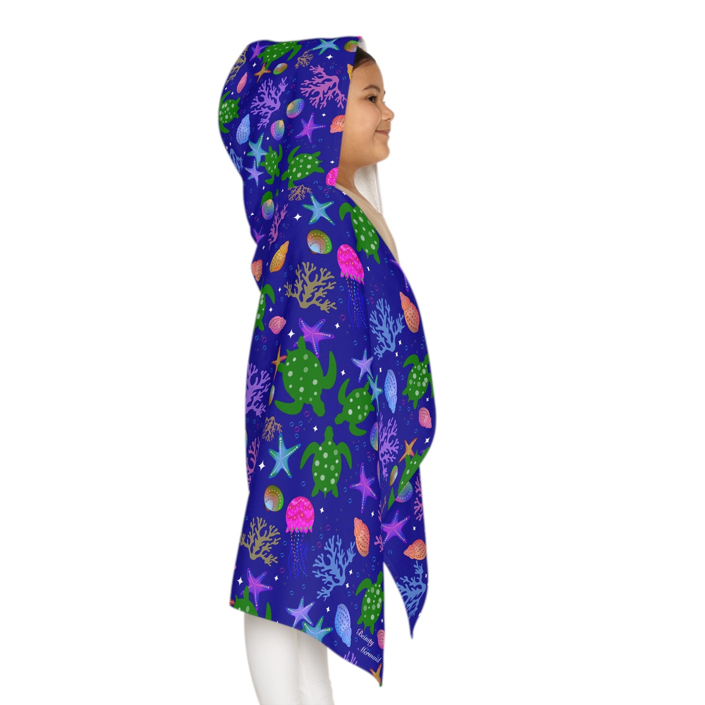 Turtle Jellyfish Deep Blue Ocean Youth Hooded Towel