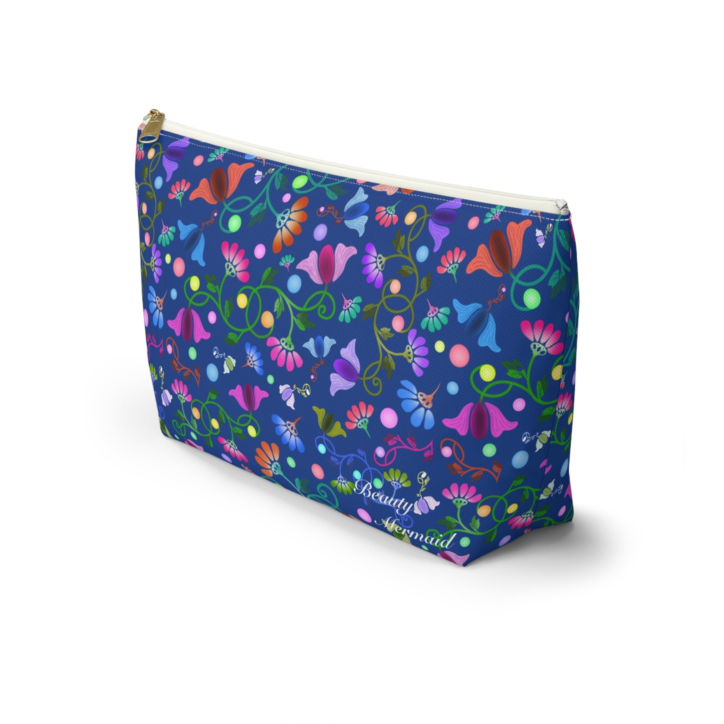 Colorful Floral Blue Accessory Pouch