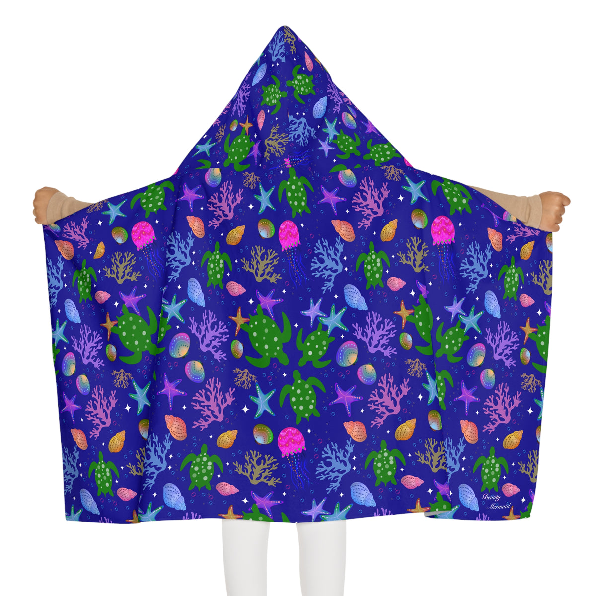 Turtle Jellyfish Deep Blue Ocean Youth Hooded Towel