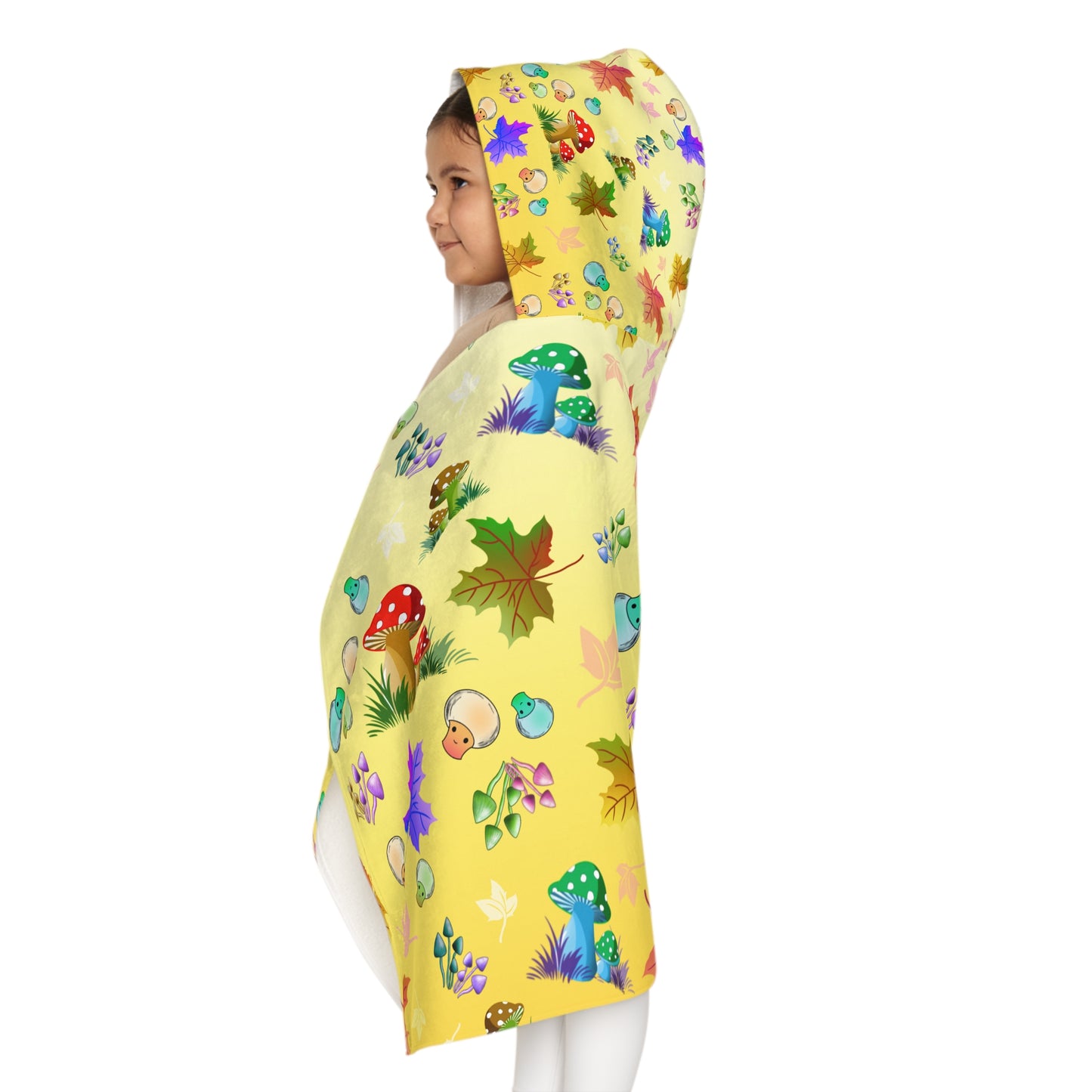 Yellow Mushroom Maple Leaves Kids Hooded Towel