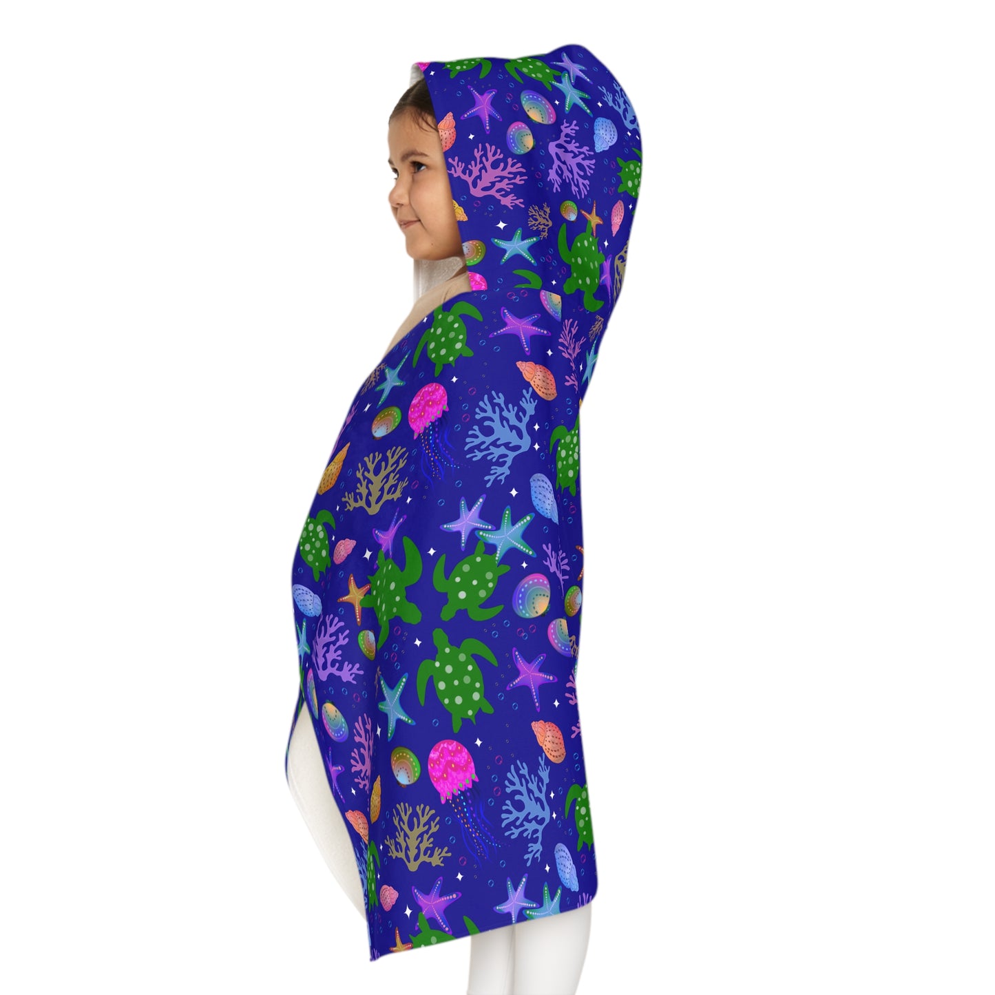 Turtle Jellyfish Deep Blue Ocean Youth Hooded Towel