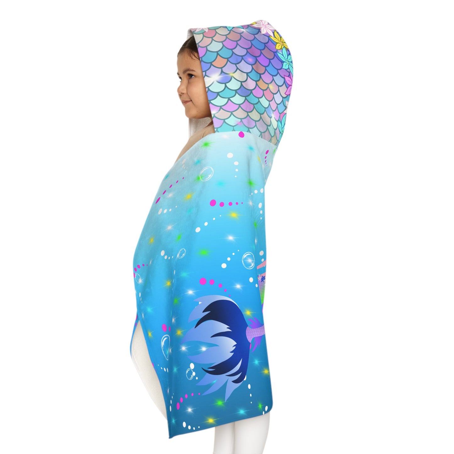 Mermaid Shiny Ocean Youth Hooded Towel