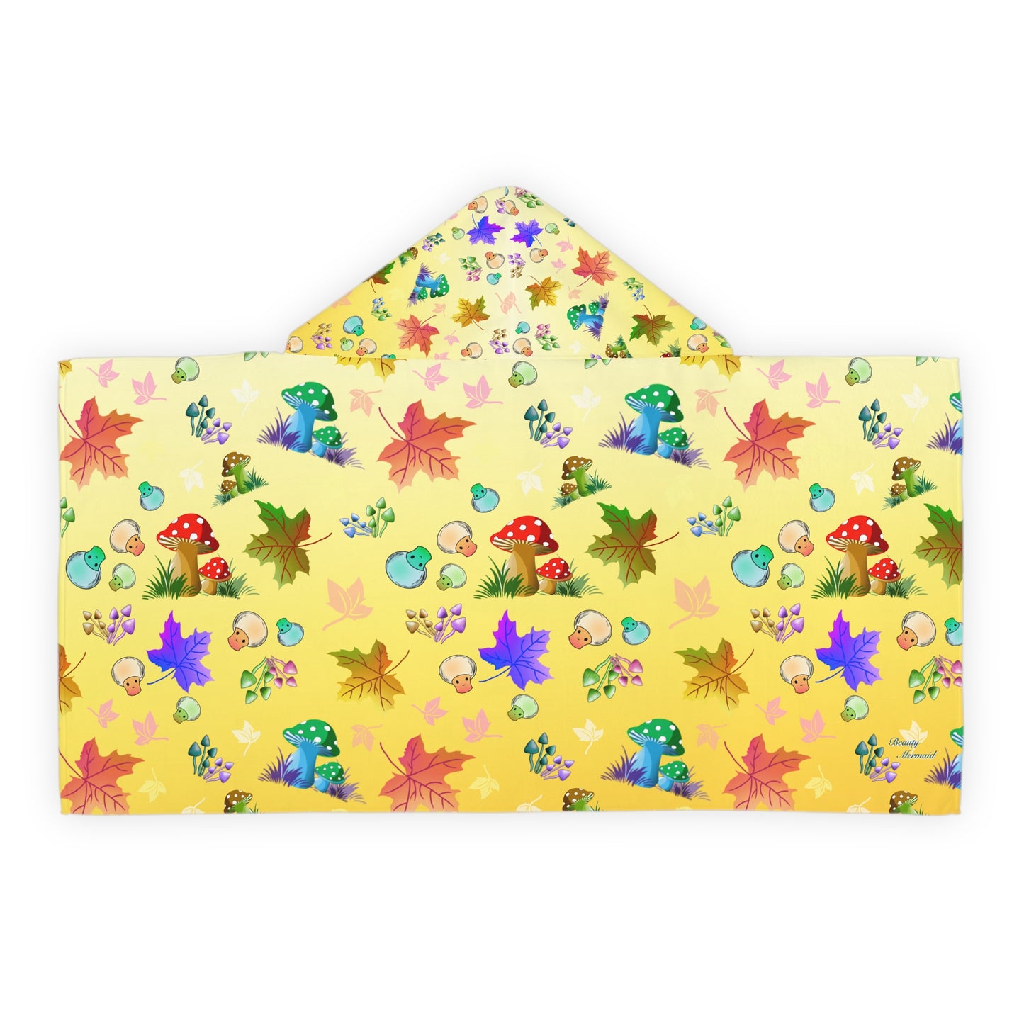 Yellow Mushroom Maple Leaves Kids Hooded Towel