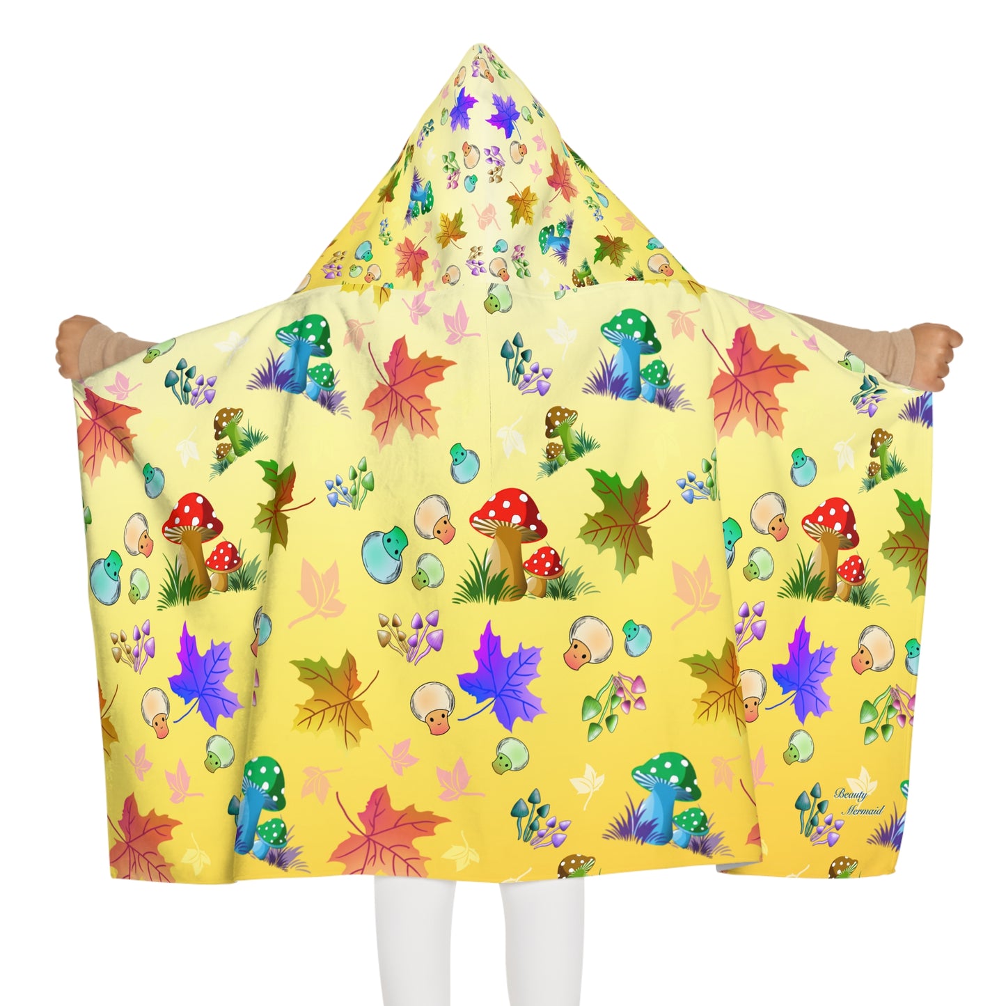 Yellow Mushroom Maple Leaves Kids Hooded Towel