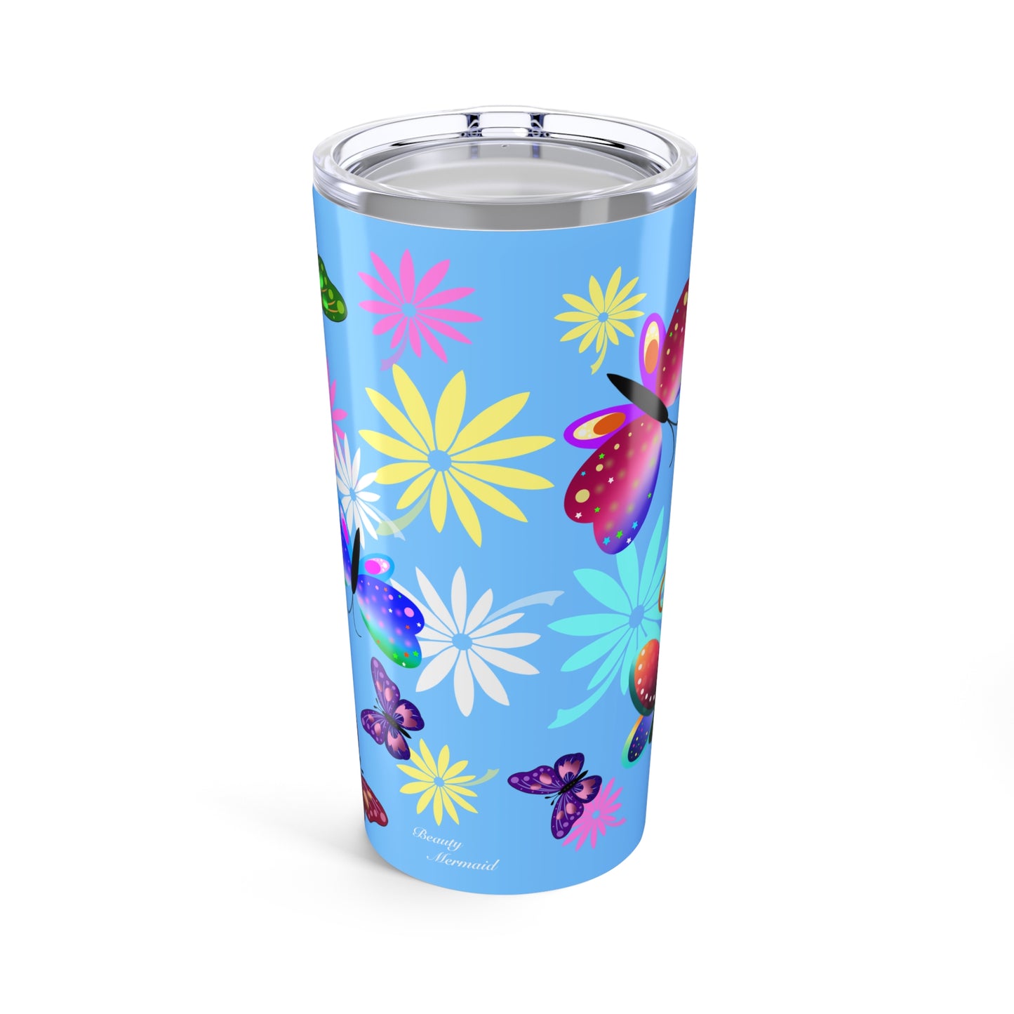 Butterfly Floral Light Blue Tumbler 20oz