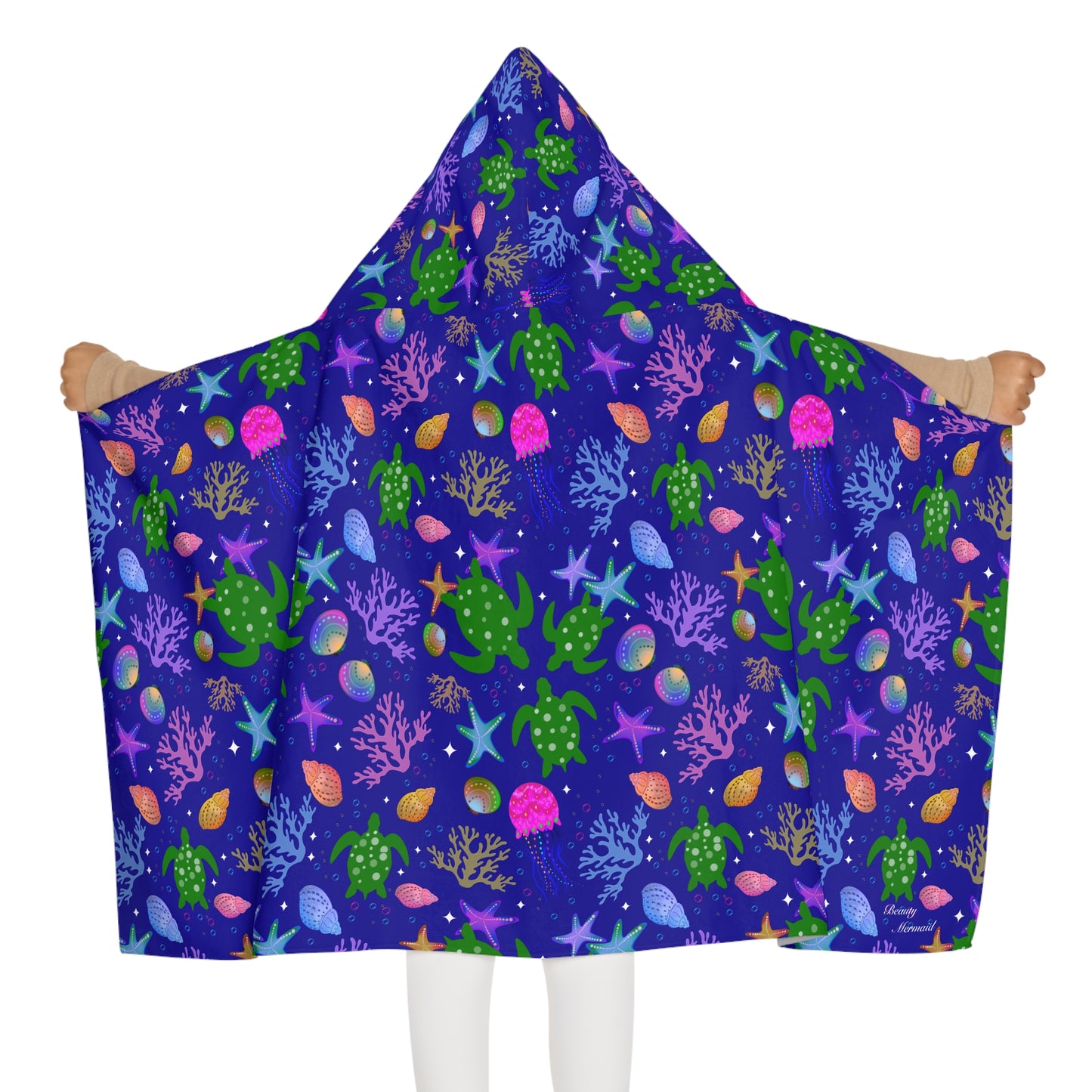 Turtle Jellyfish Deep Blue Ocean Youth Hooded Towel