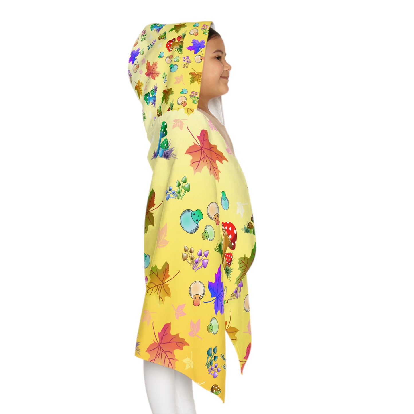 Yellow Mushroom Maple Leaves Kids Hooded Towel