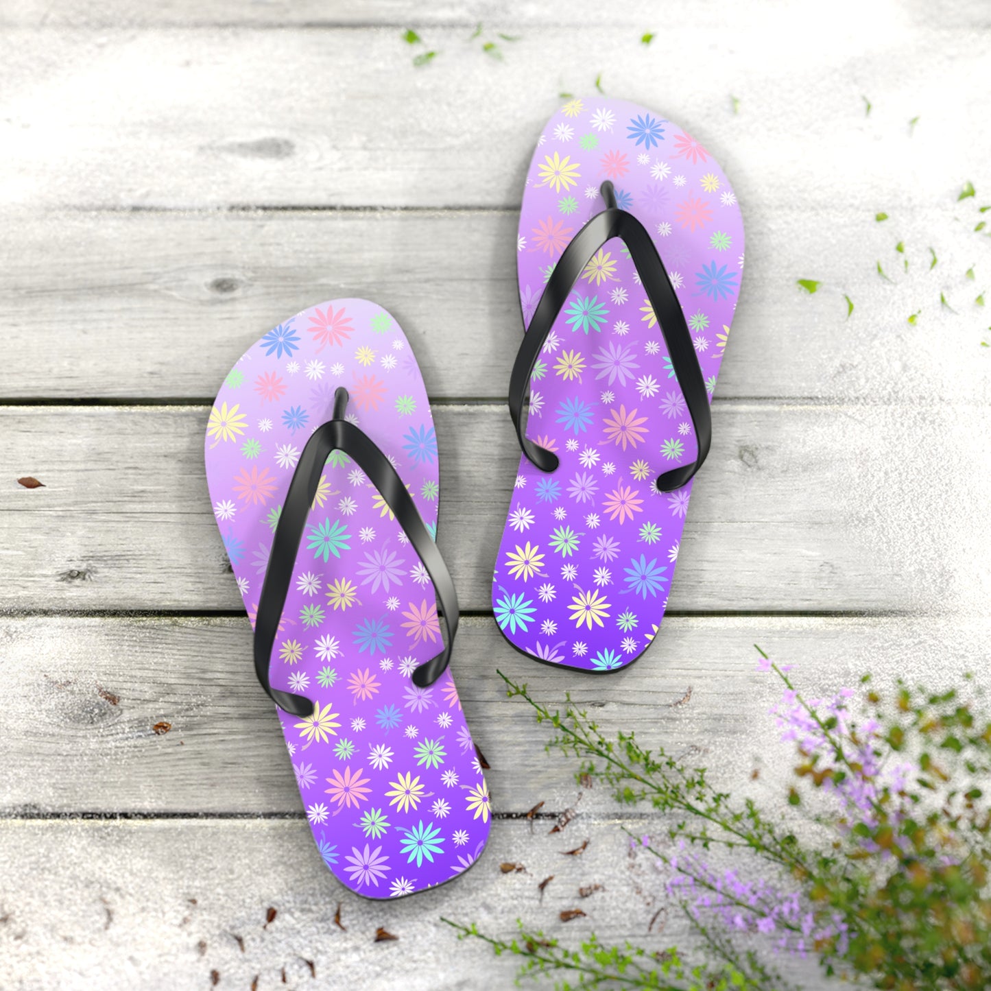 Colorful Flowers Purple Flip Flops