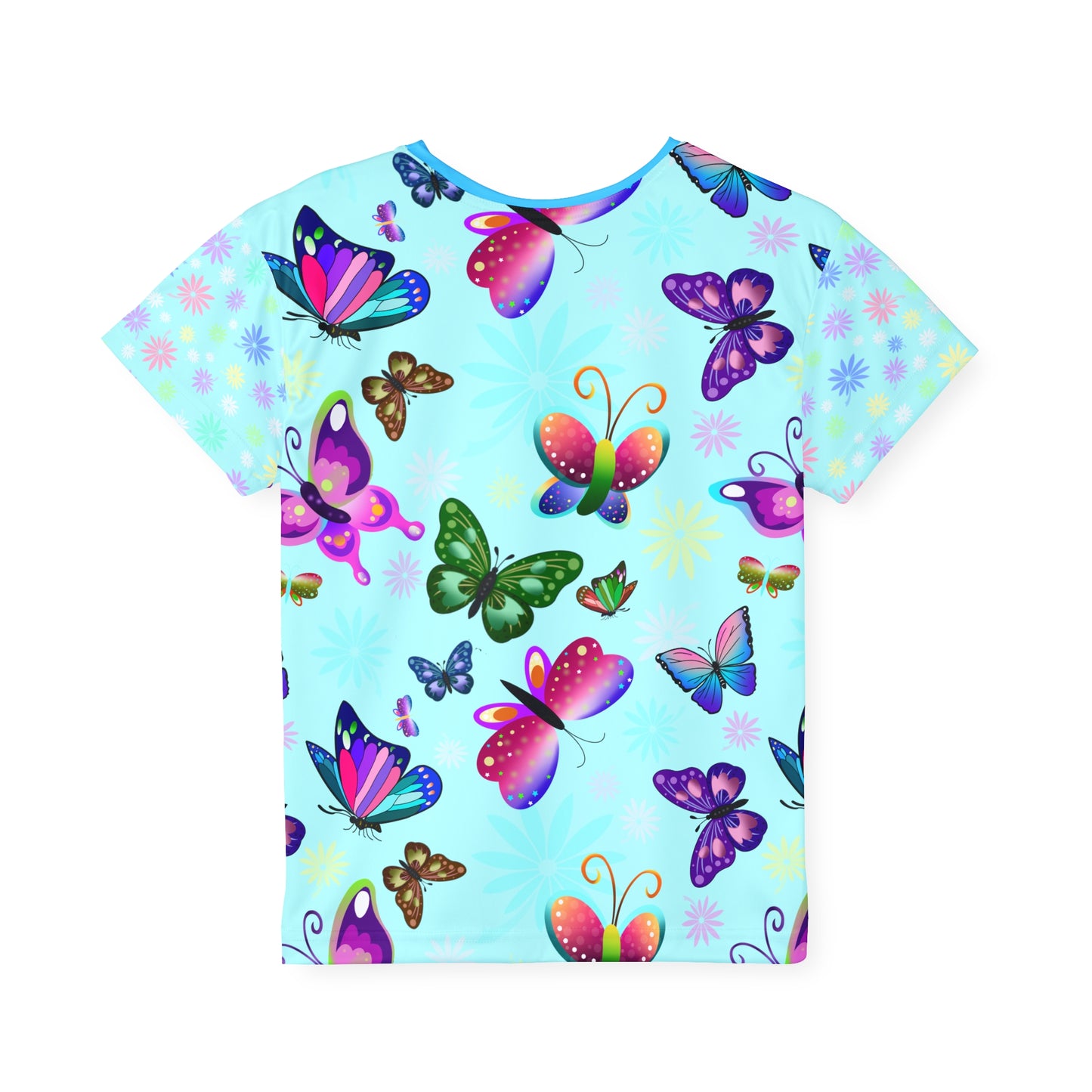 Light Blue Butterfly Flowers Kids Sports Jersey