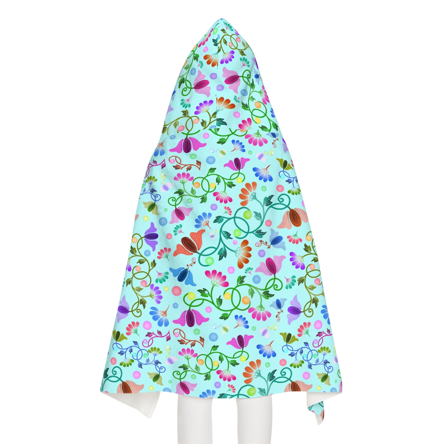Light Blue Curly Flowers Youth Hooded Towel