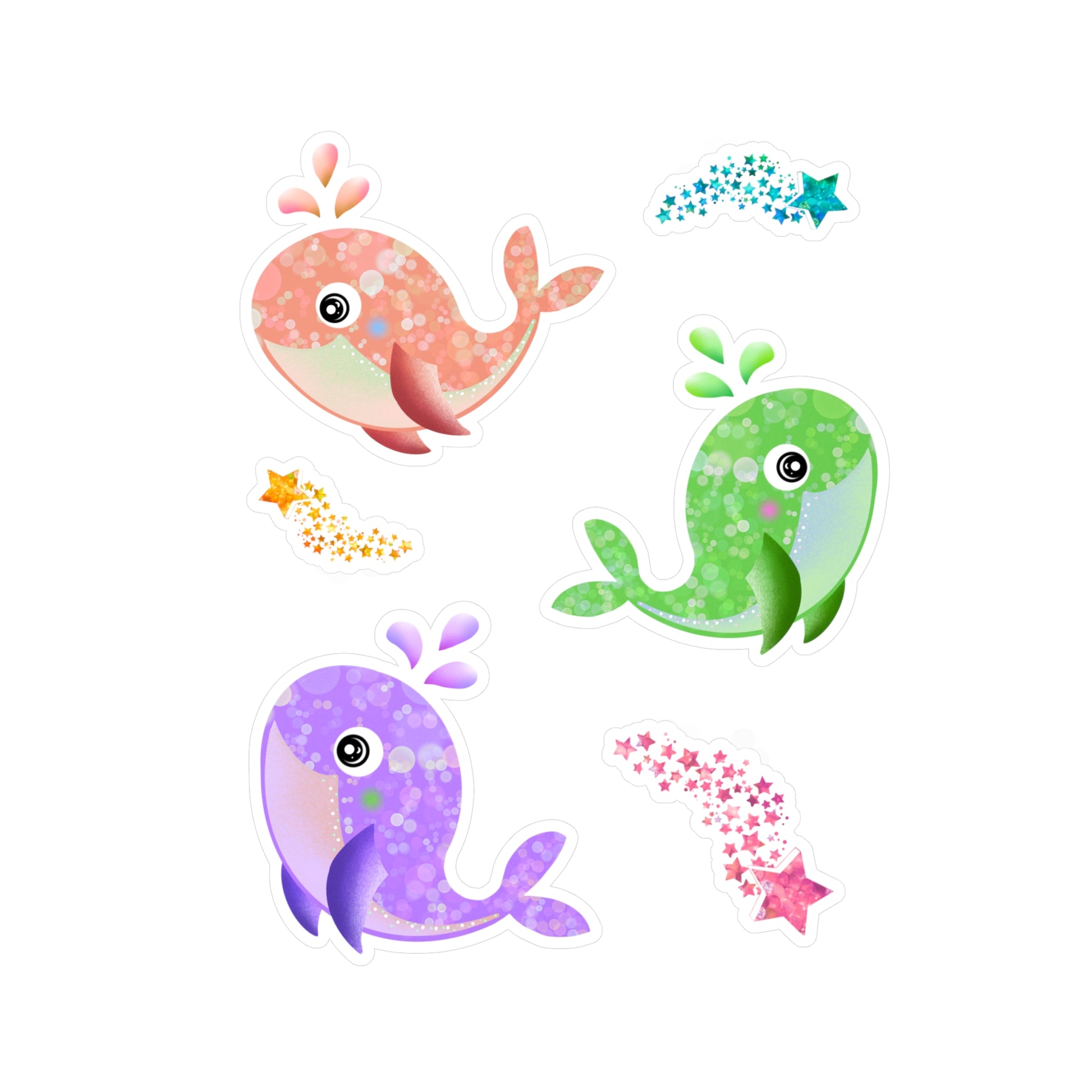 Whale Stickers Purple Green Green