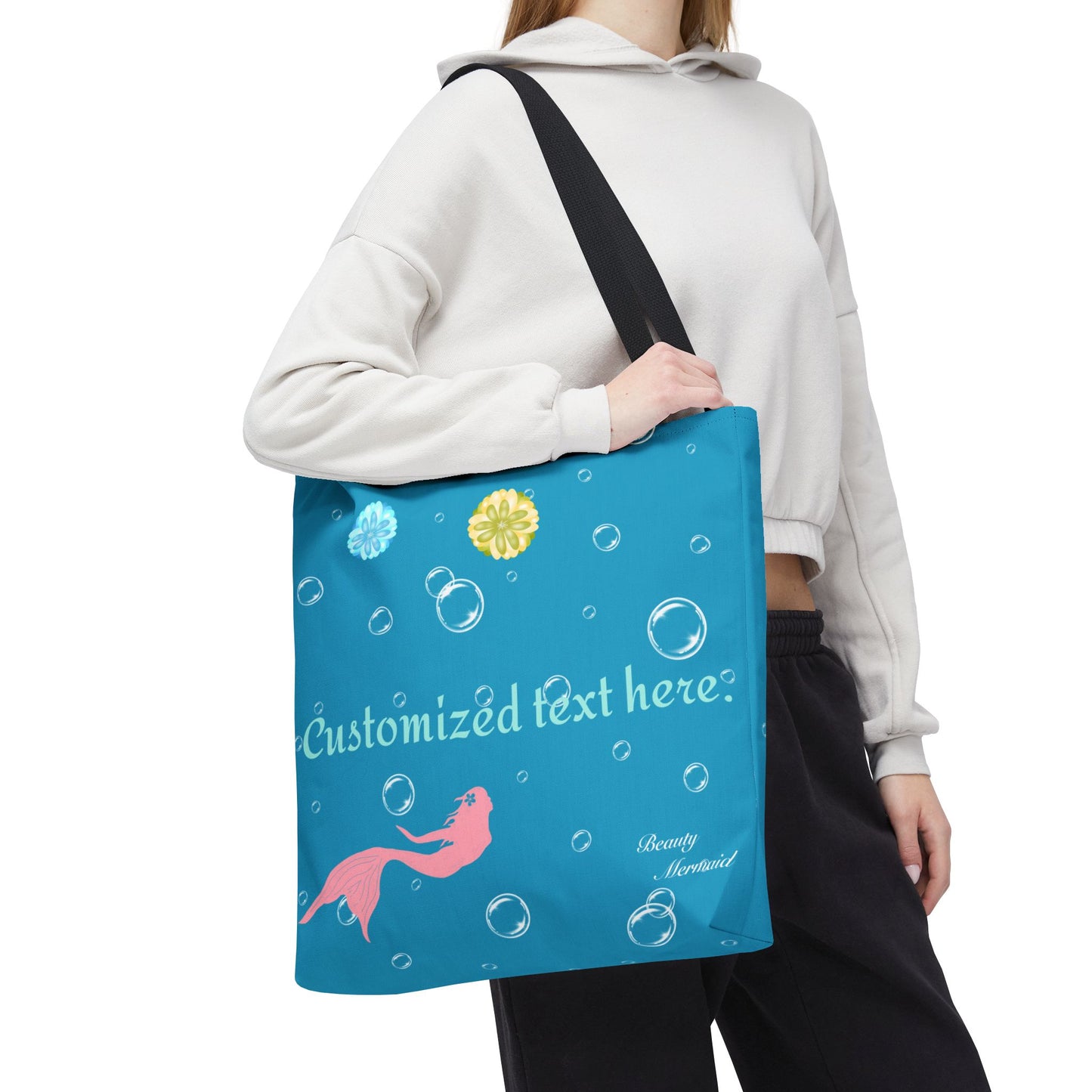 Personalized Floral Mermaid Tote Bag