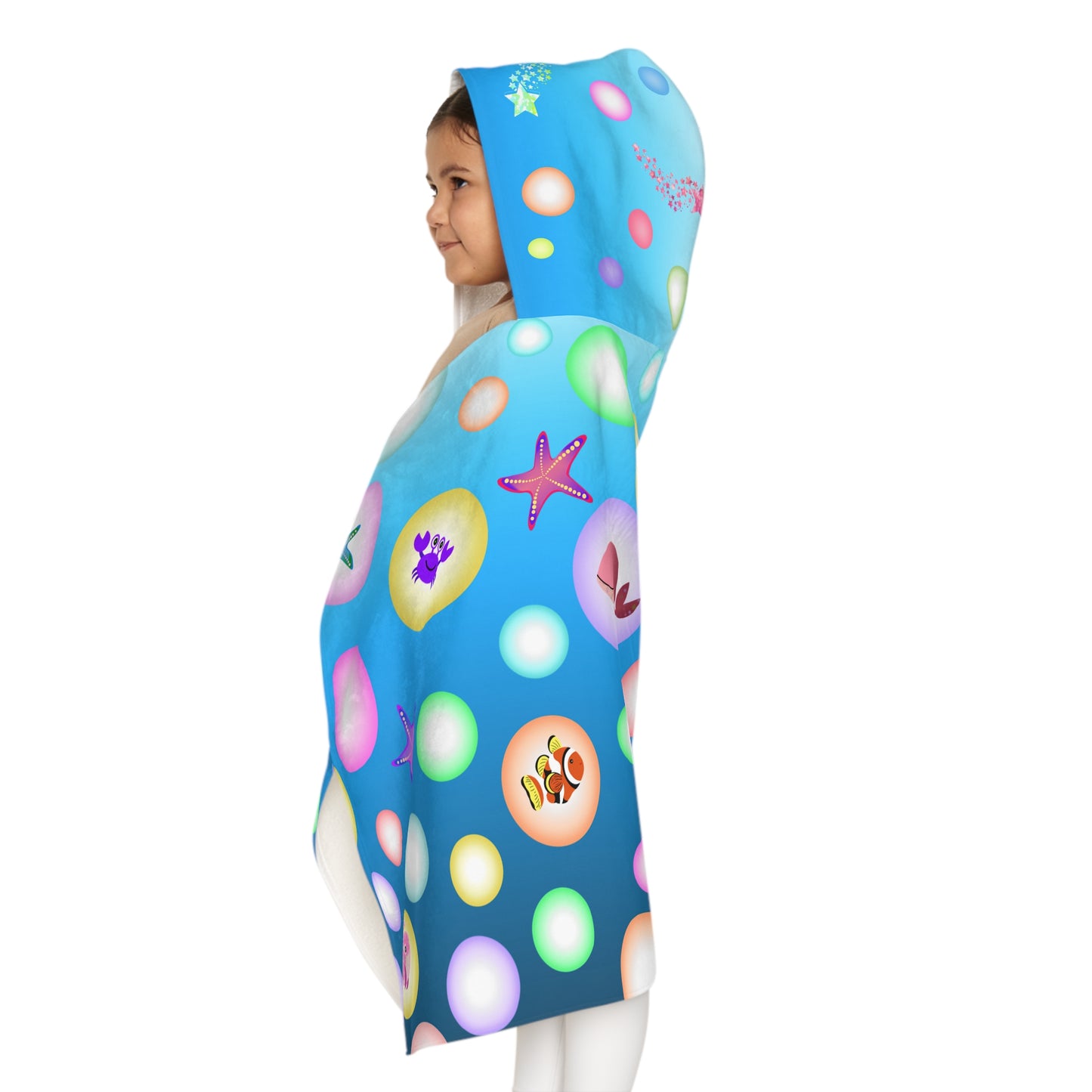 Light Blue Bubbles Sea Animals Youth Hooded Towel