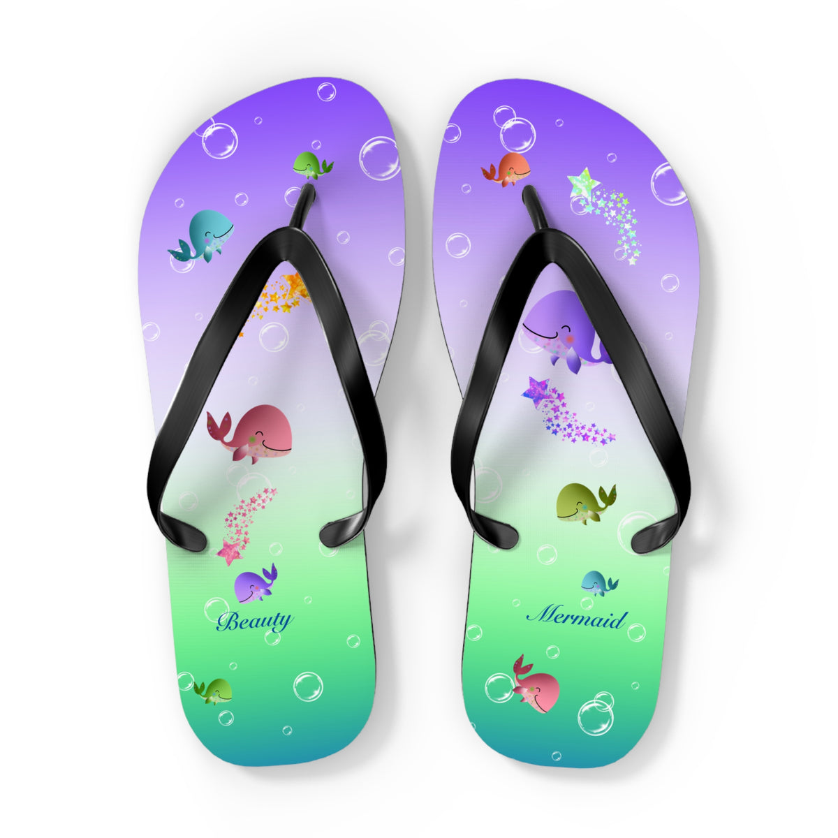 Whales Purple Green Ocean Flip Flops