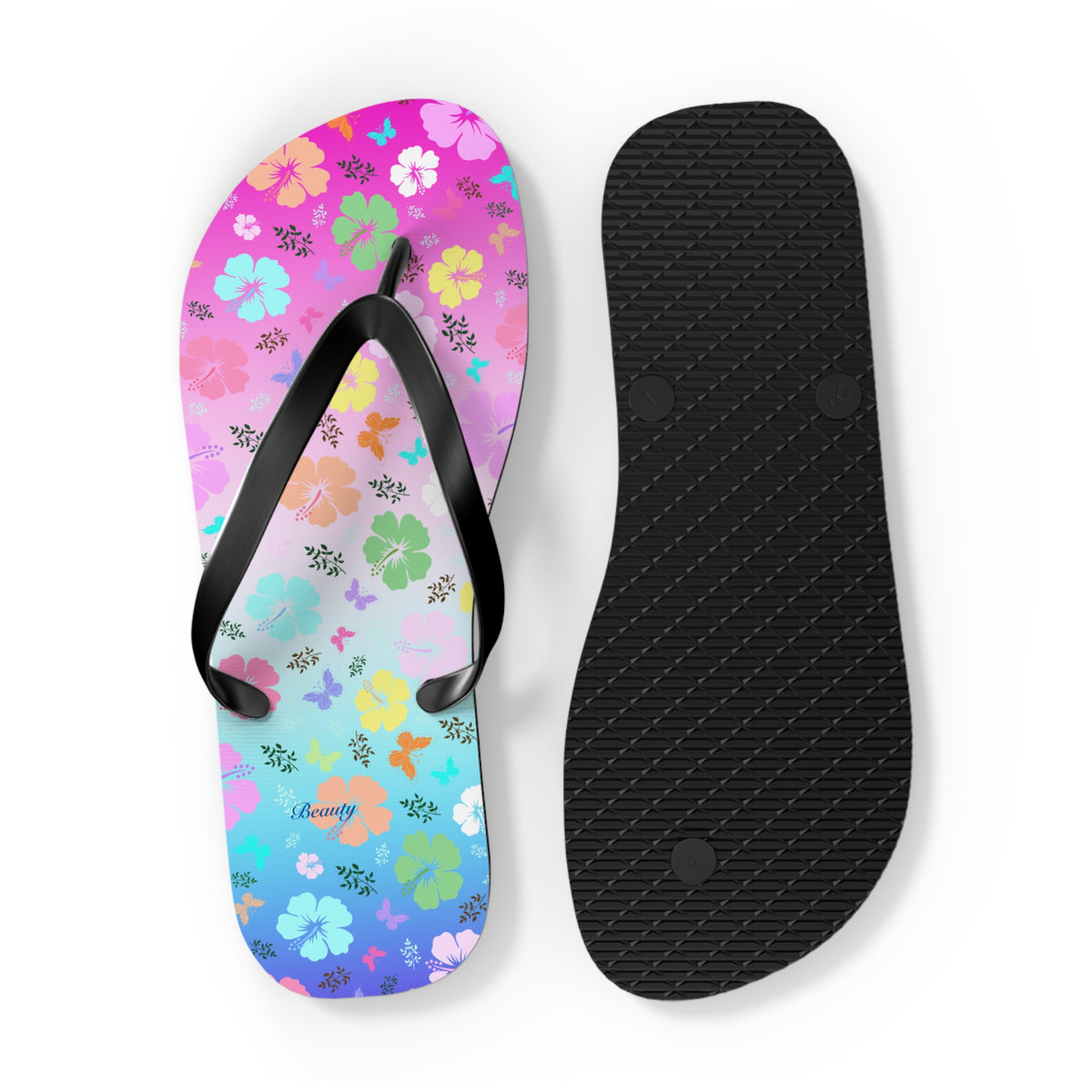 Flowers Pink Blue Flip Flops