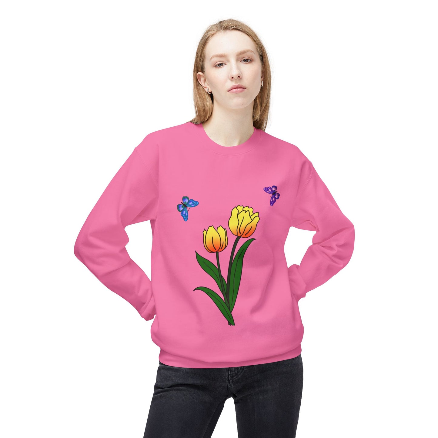 Tulip Butterfly Flower Crewneck Sweatshirt