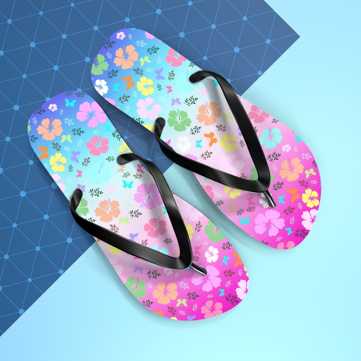 Flowers Pink Blue Flip Flops