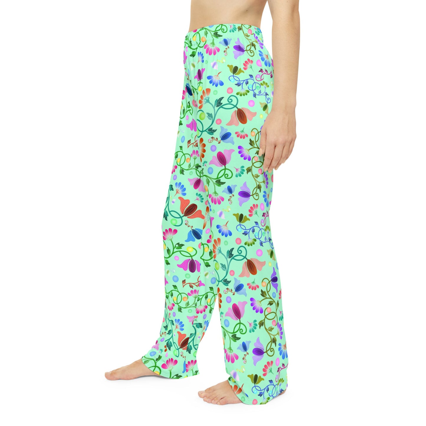 Curly Flowers Light Green Women's Pajama Pants