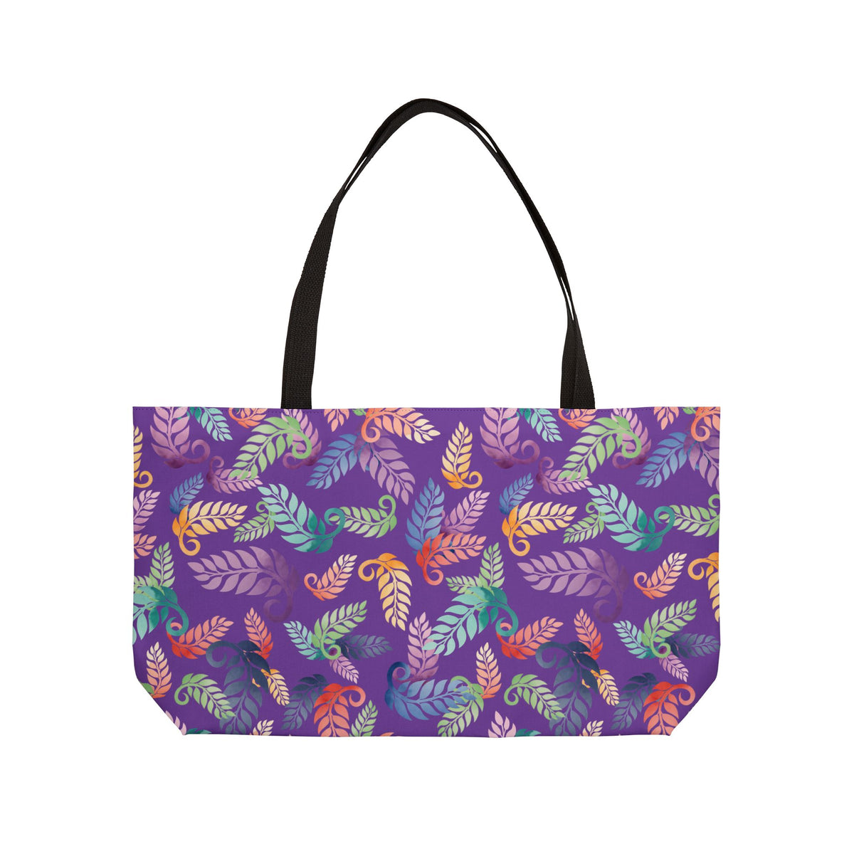 Colorful Tropical Leaf Weekender Tote Bag Purple
