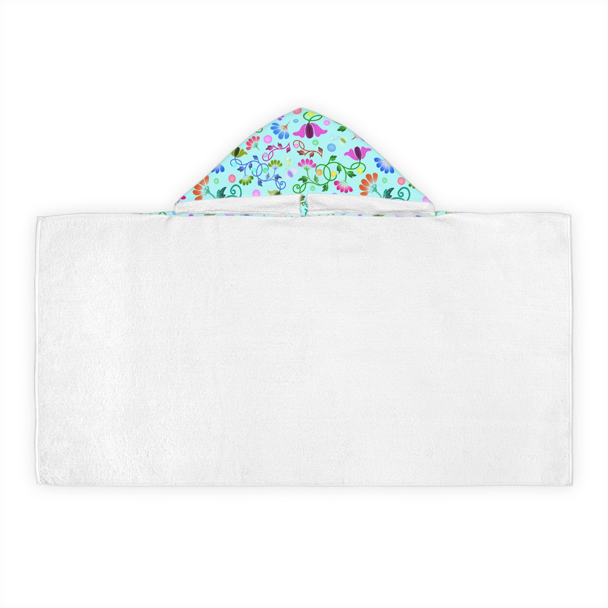 Light Blue Curly Flowers Youth Hooded Towel
