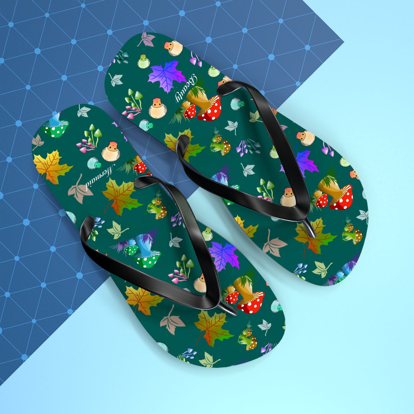Mushroom Maple Leaves Flip Flops