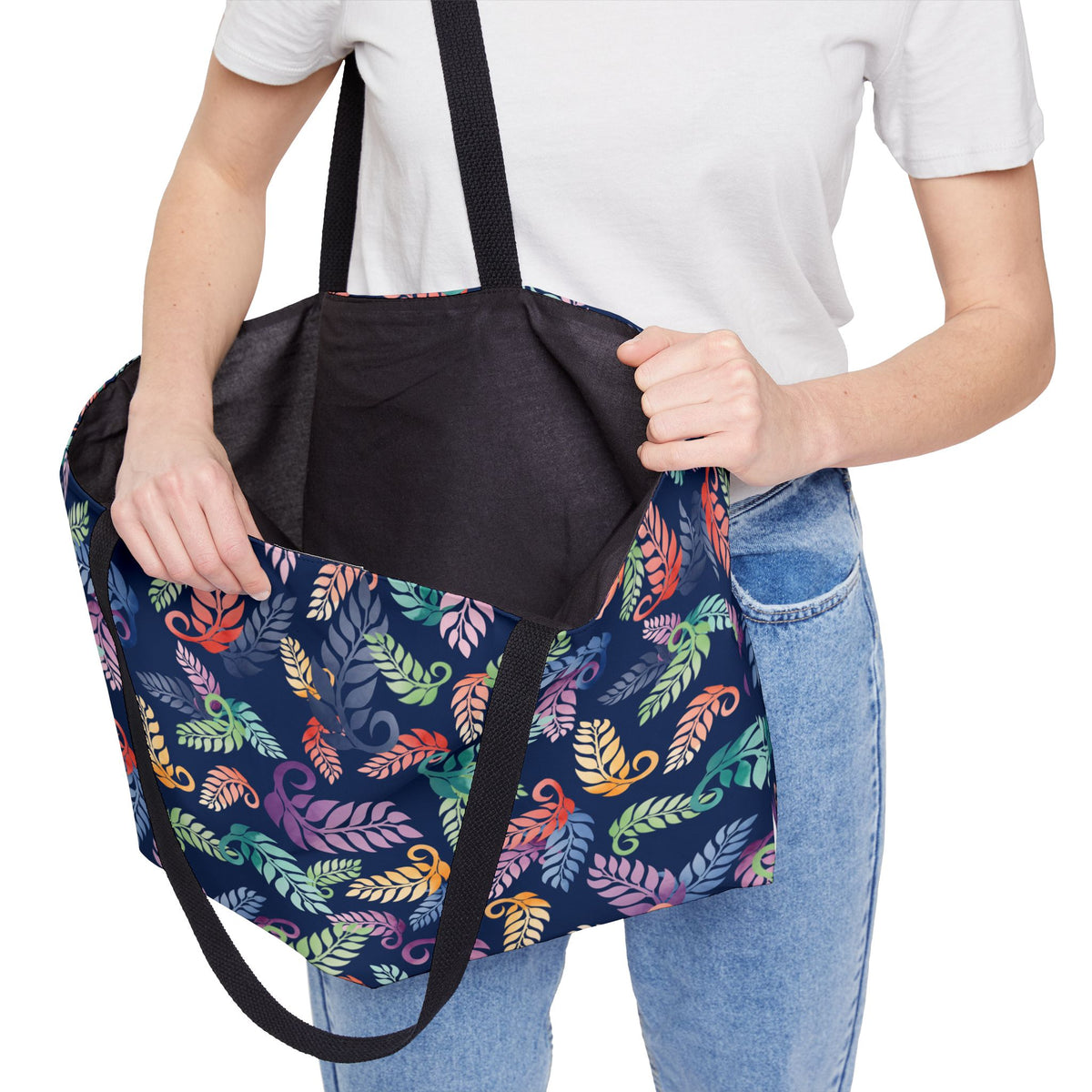 Colorful Tropical Leaf Weekender Tote Bag Blue