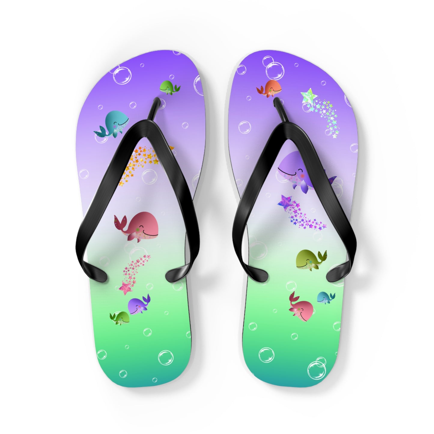 Whales Purple Green Ocean Flip Flops