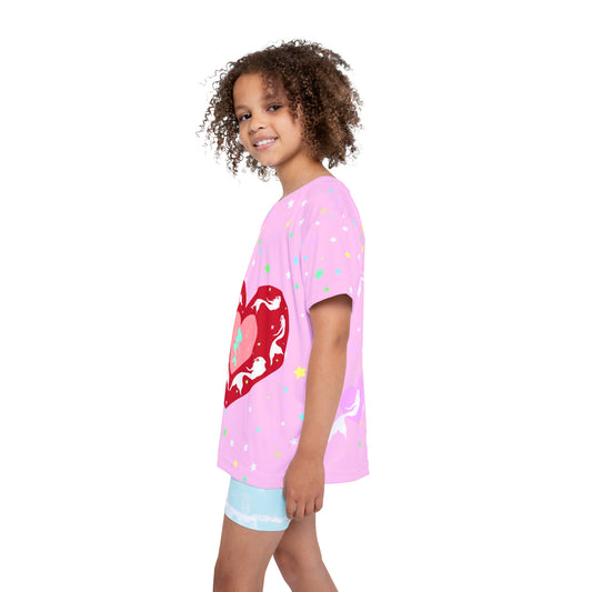 Light Pink White Mermaid in Heart Kids Sports Jersey