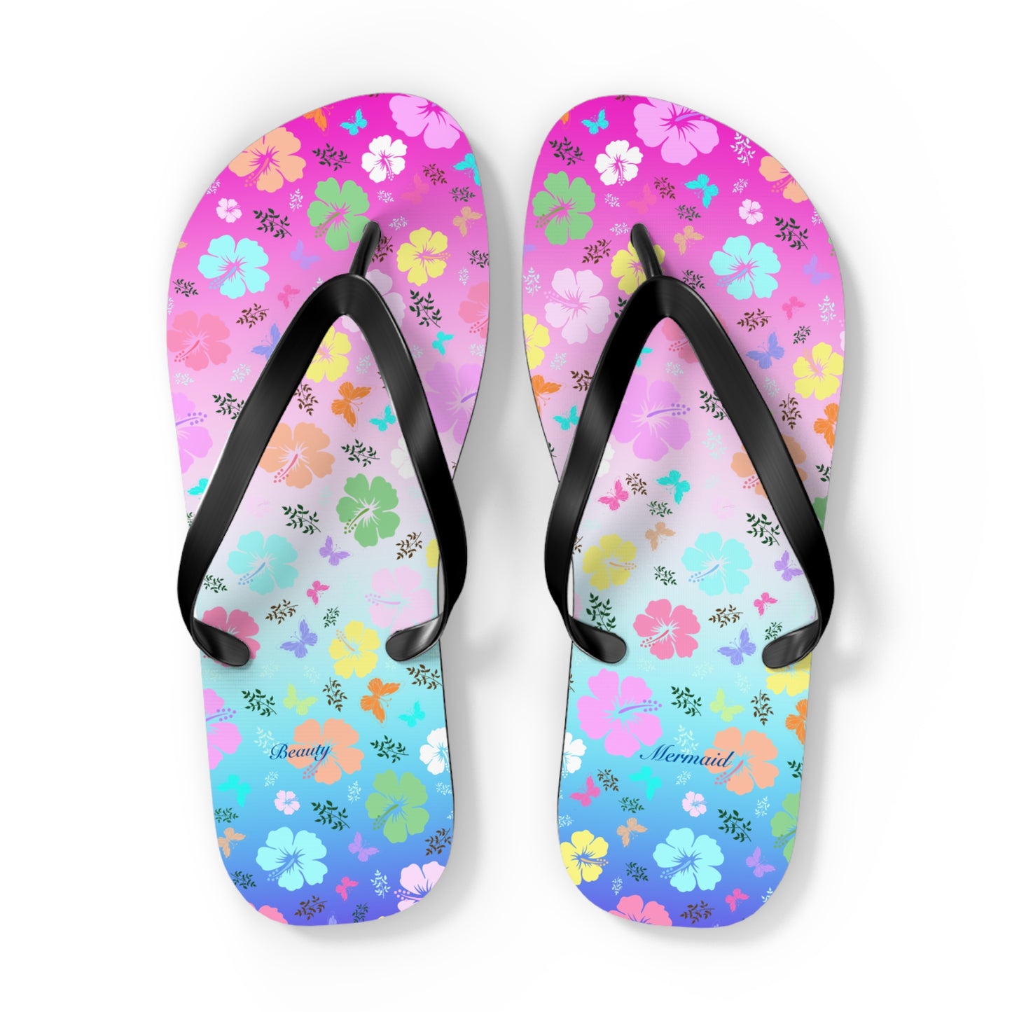 Flowers Pink Blue Flip Flops