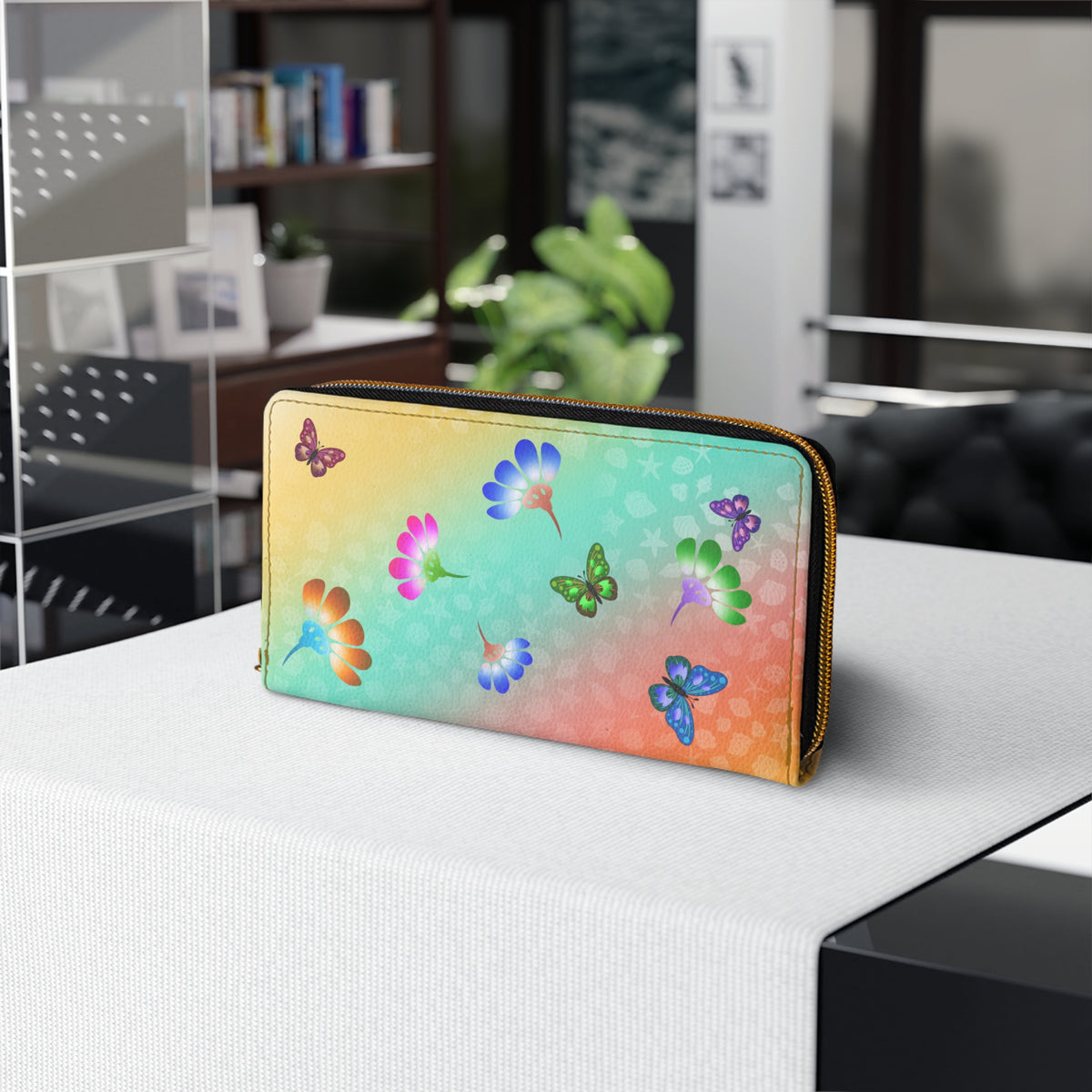 Flower Butterfly Rainbow Zipper Wallet
