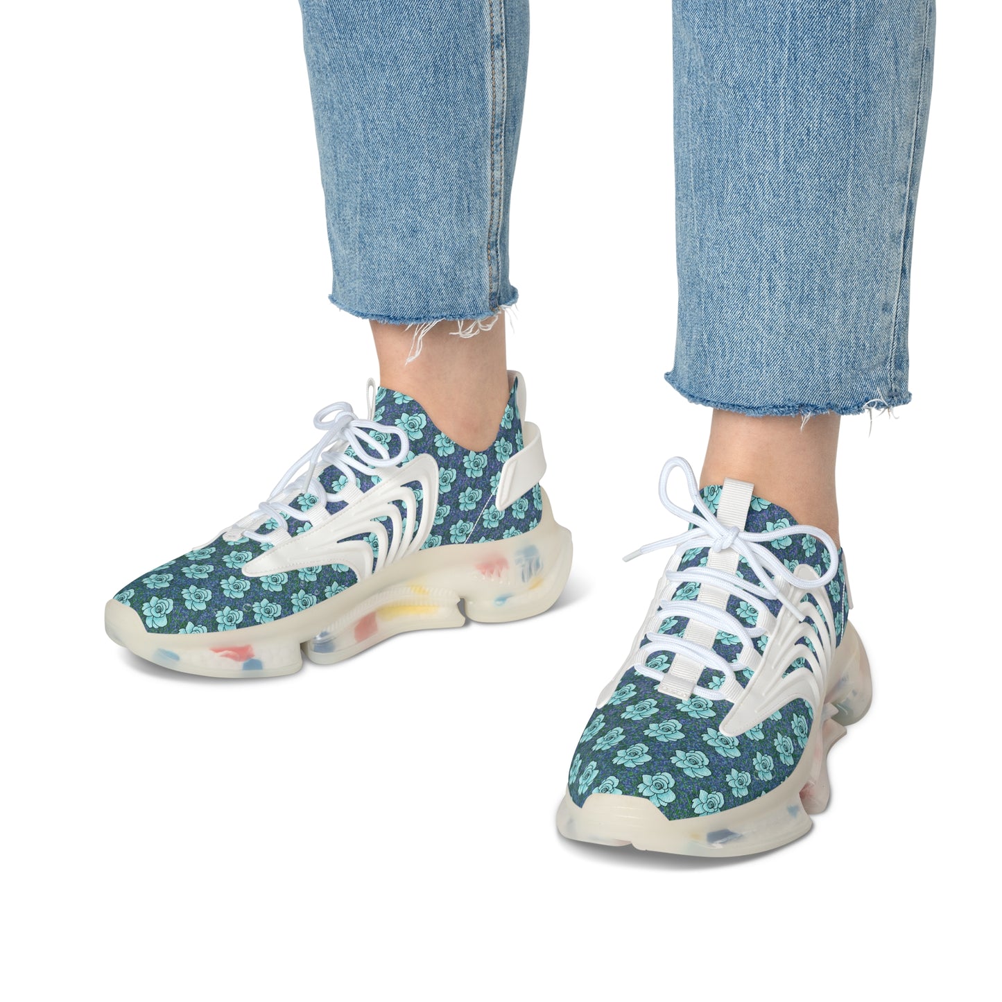 Roses Blue Women's Mesh Sneakers