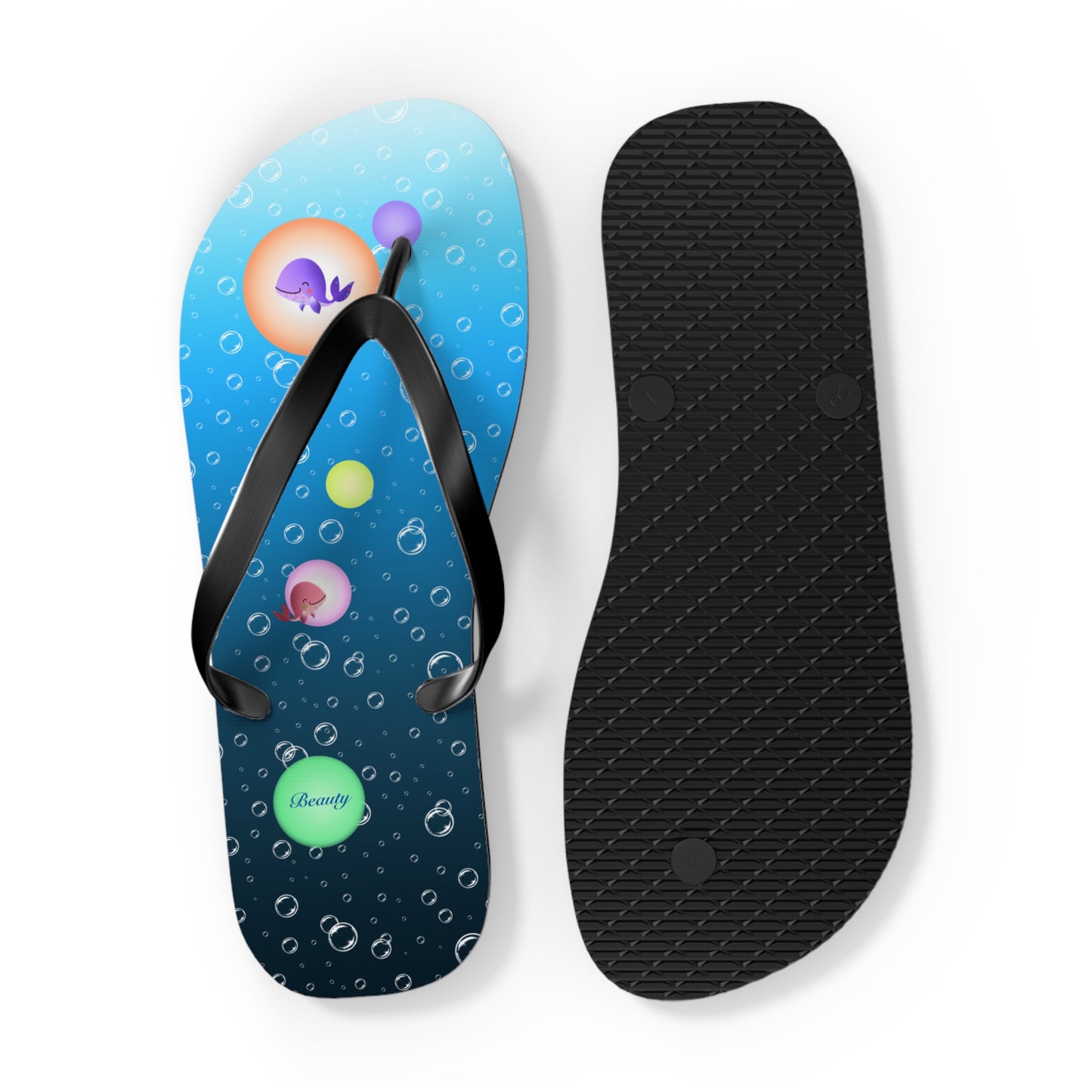 Whales Bubbles Deep Blue Ocean Flip Flops