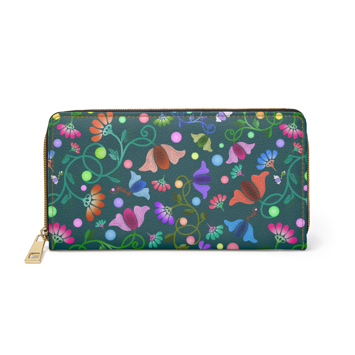 Flower Zipper Wallet Green