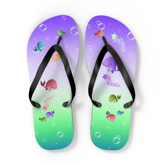 Whales Purple Green Ocean Flip Flops