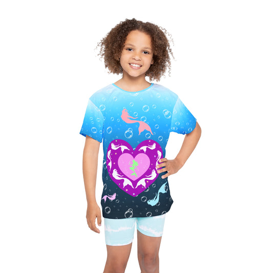 Colorful Mermaids in Blue Bubble Ocean Kids Sports Jersey