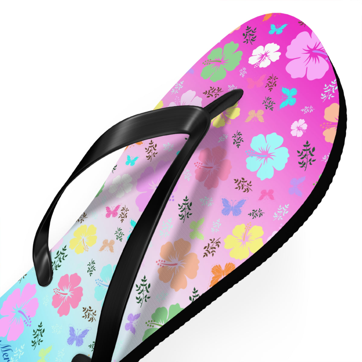 Flowers Pink Blue Flip Flops