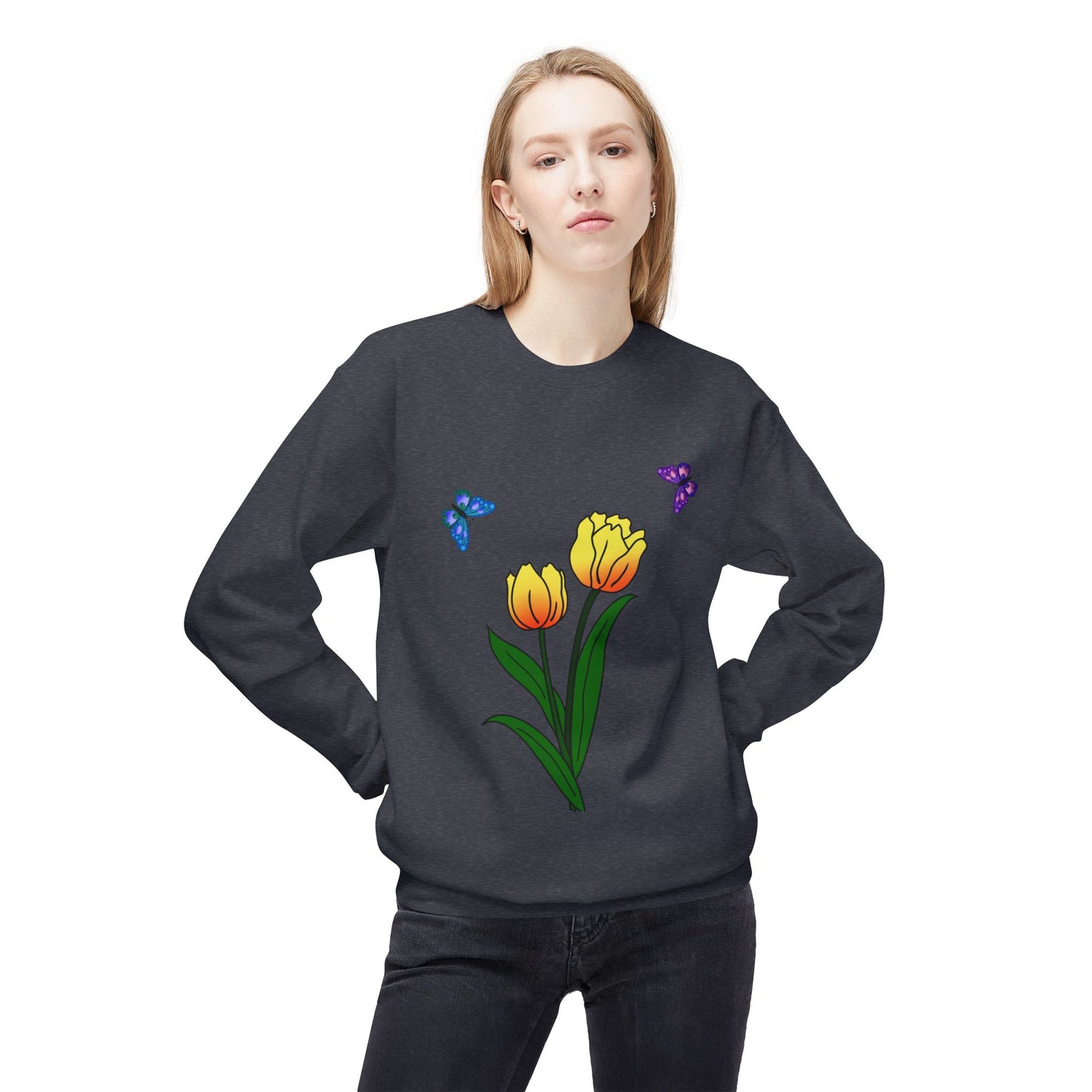 Tulip Butterfly Flower Crewneck Sweatshirt