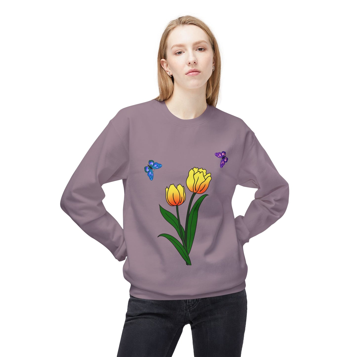 Tulip Butterfly Flower Crewneck Sweatshirt