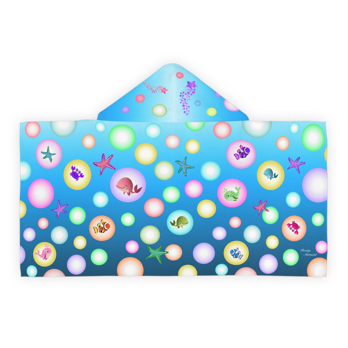 Light Blue Bubbles Sea Animals Youth Hooded Towel