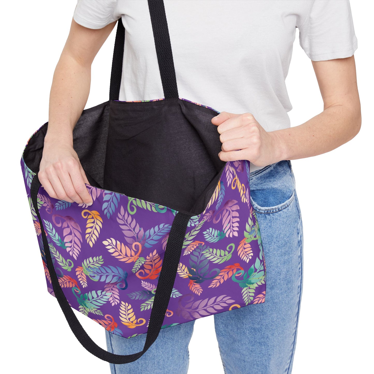 Colorful Tropical Leaf Weekender Tote Bag Purple