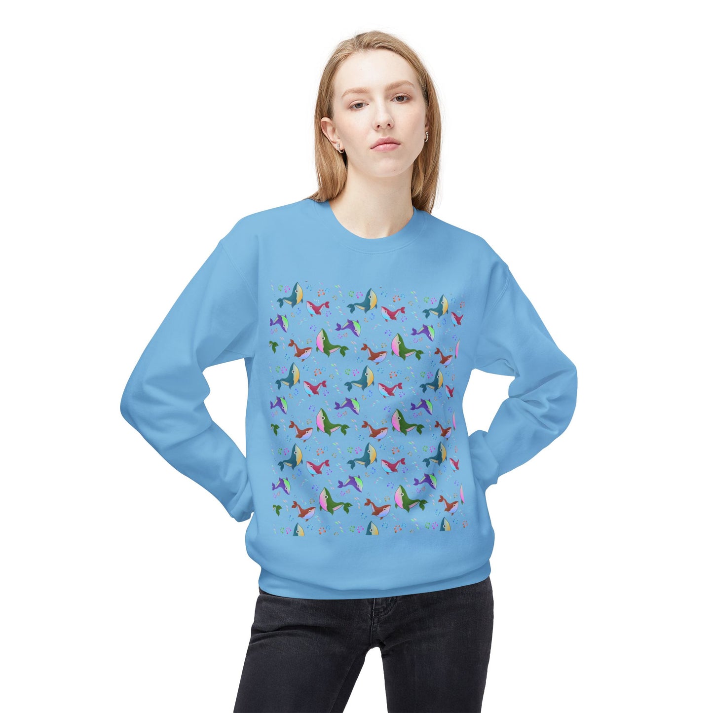 Colorful Whale Crewneck Sweatshirt