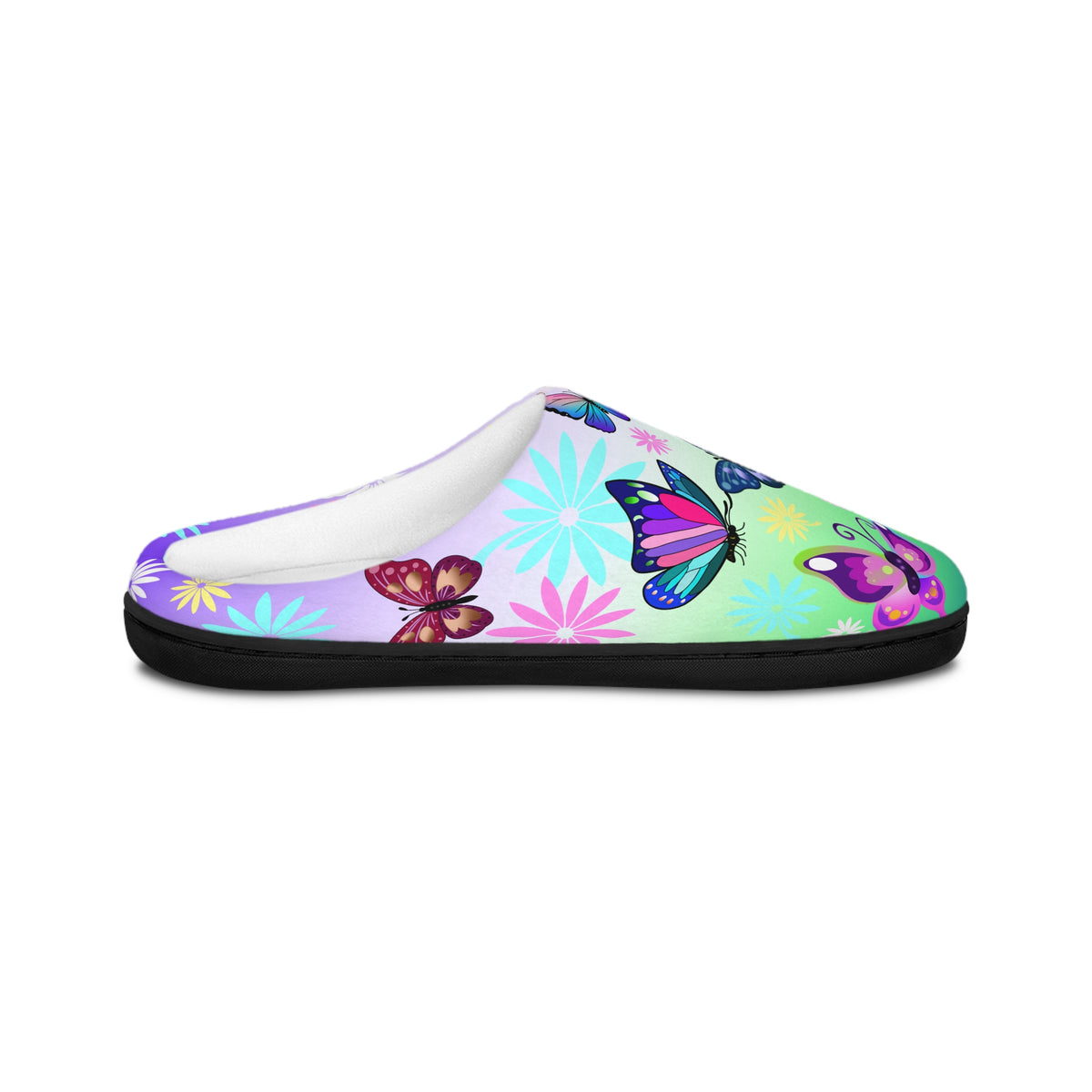 Butterfly Green Purple Garden Women's Indoor Slippers