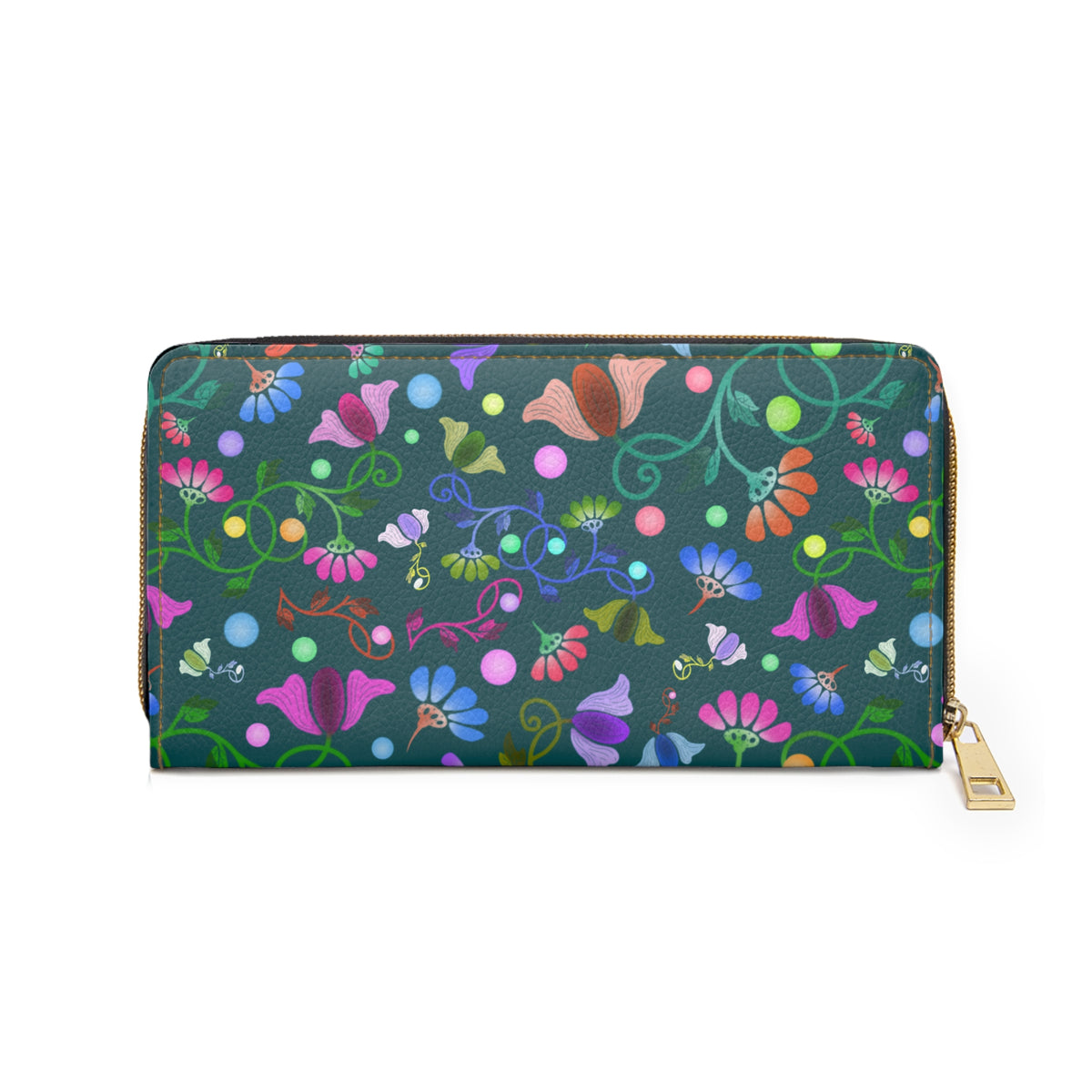 Flower Zipper Wallet Green