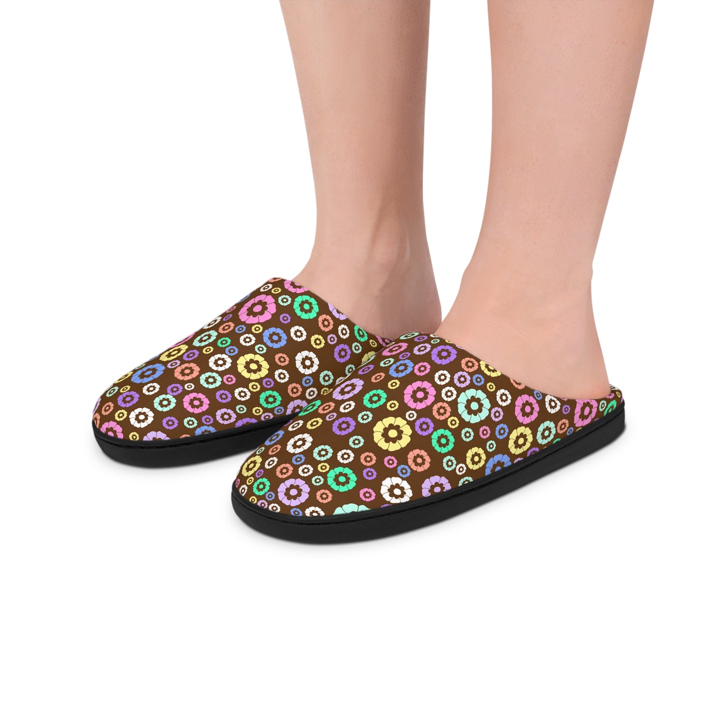 Round Flower Women's Indoor Slippers Brown