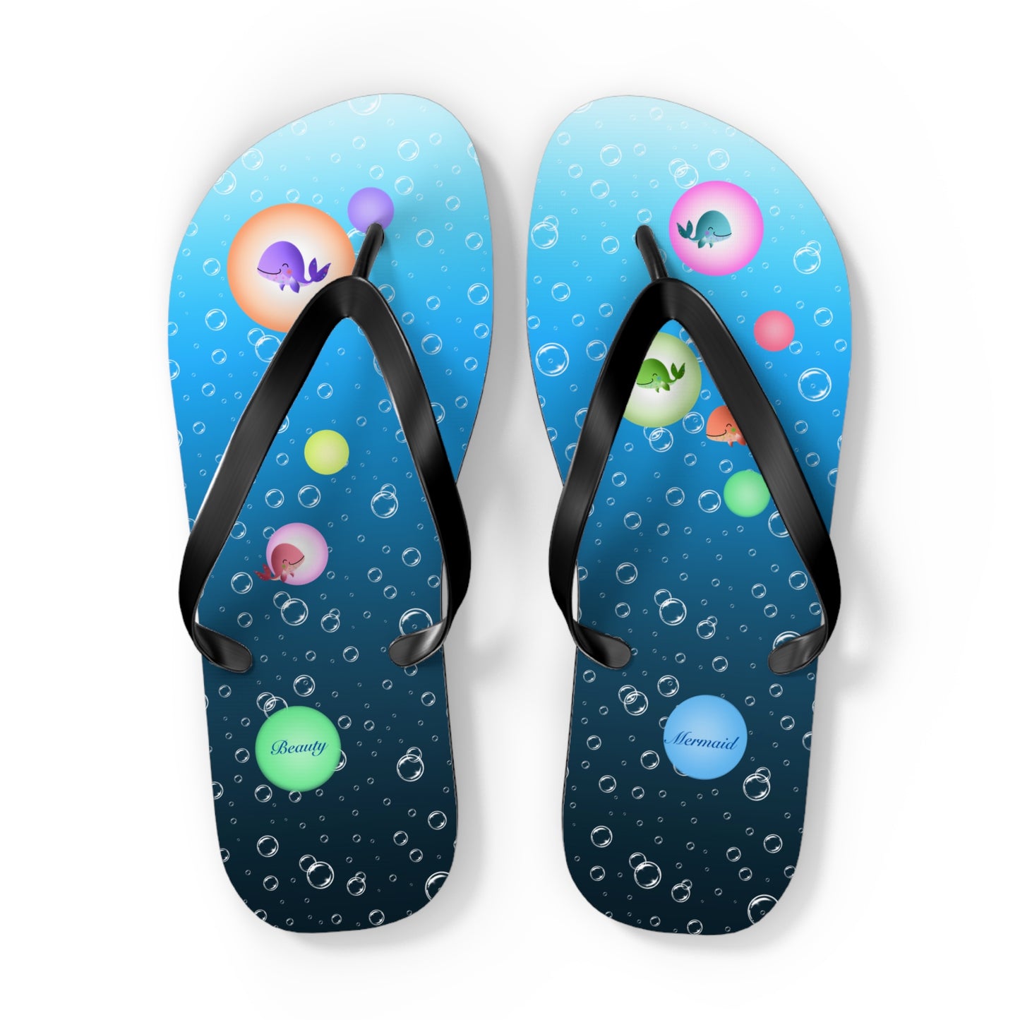 Whales Bubbles Deep Blue Ocean Flip Flops