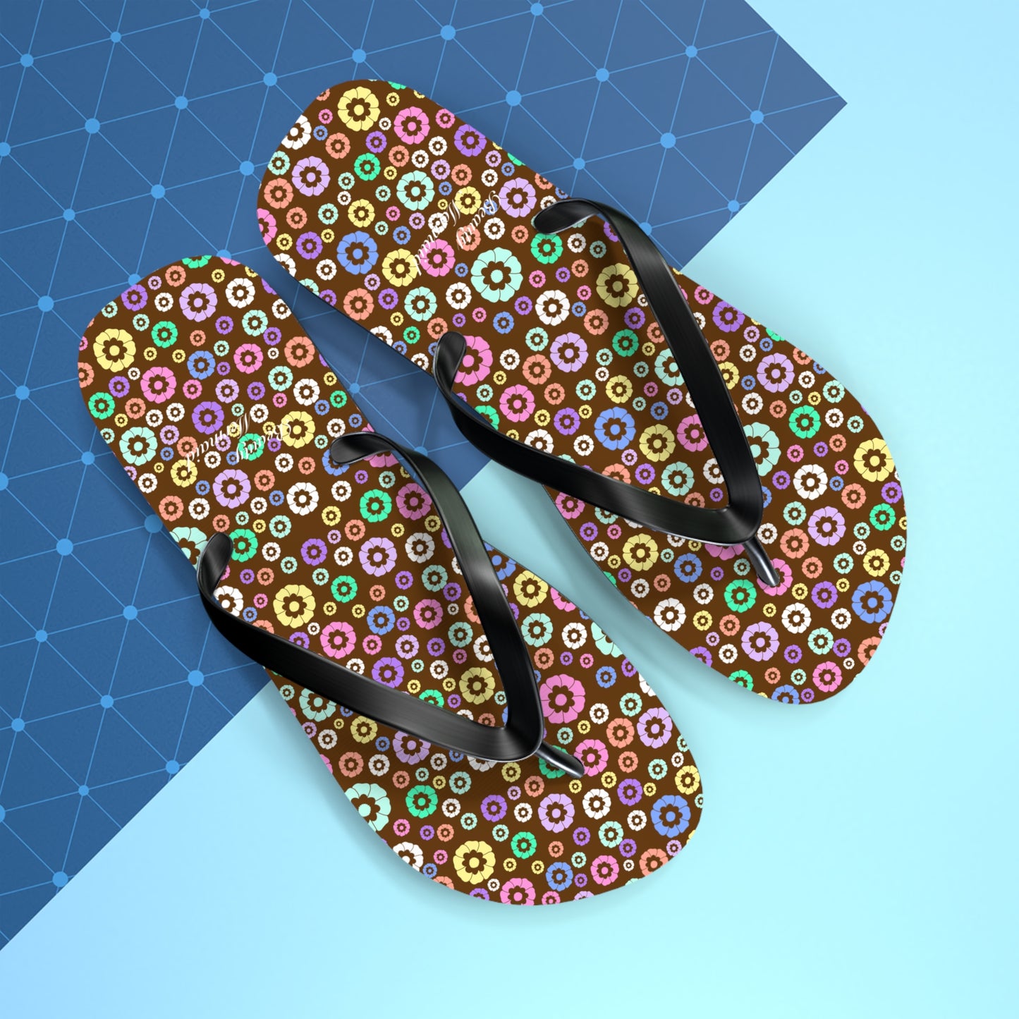 Round Floral Brown Flip Flops