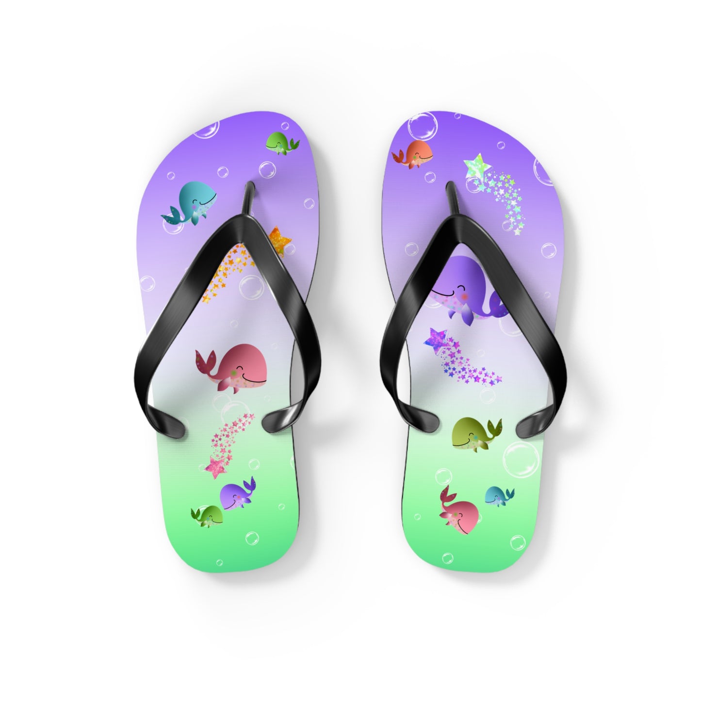 Whales Purple Green Ocean Flip Flops